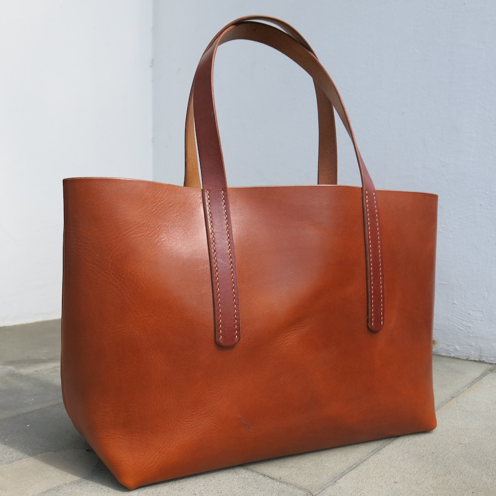 be-cause leather tote bag hand sewn 101